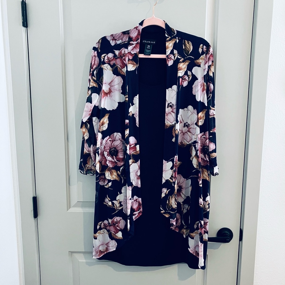 Stella & Julie Navy Blue & Mauve Flora Dress - Size 16W
